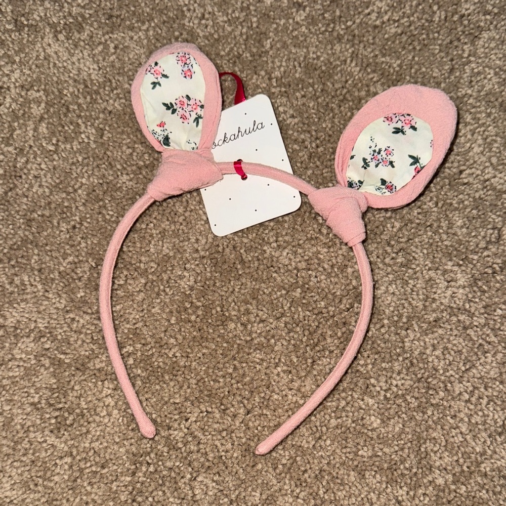 Floral Pink Bunny Ear Headband
